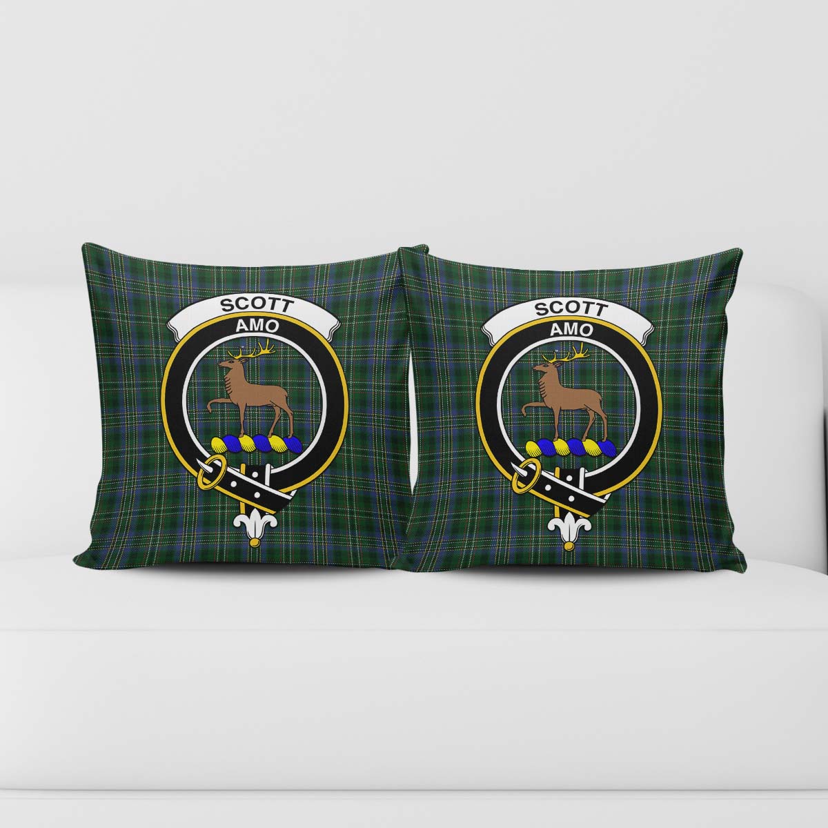 Scott Hunting Tartan Pillow Cover with Family Crest - Tartanvibesclothing