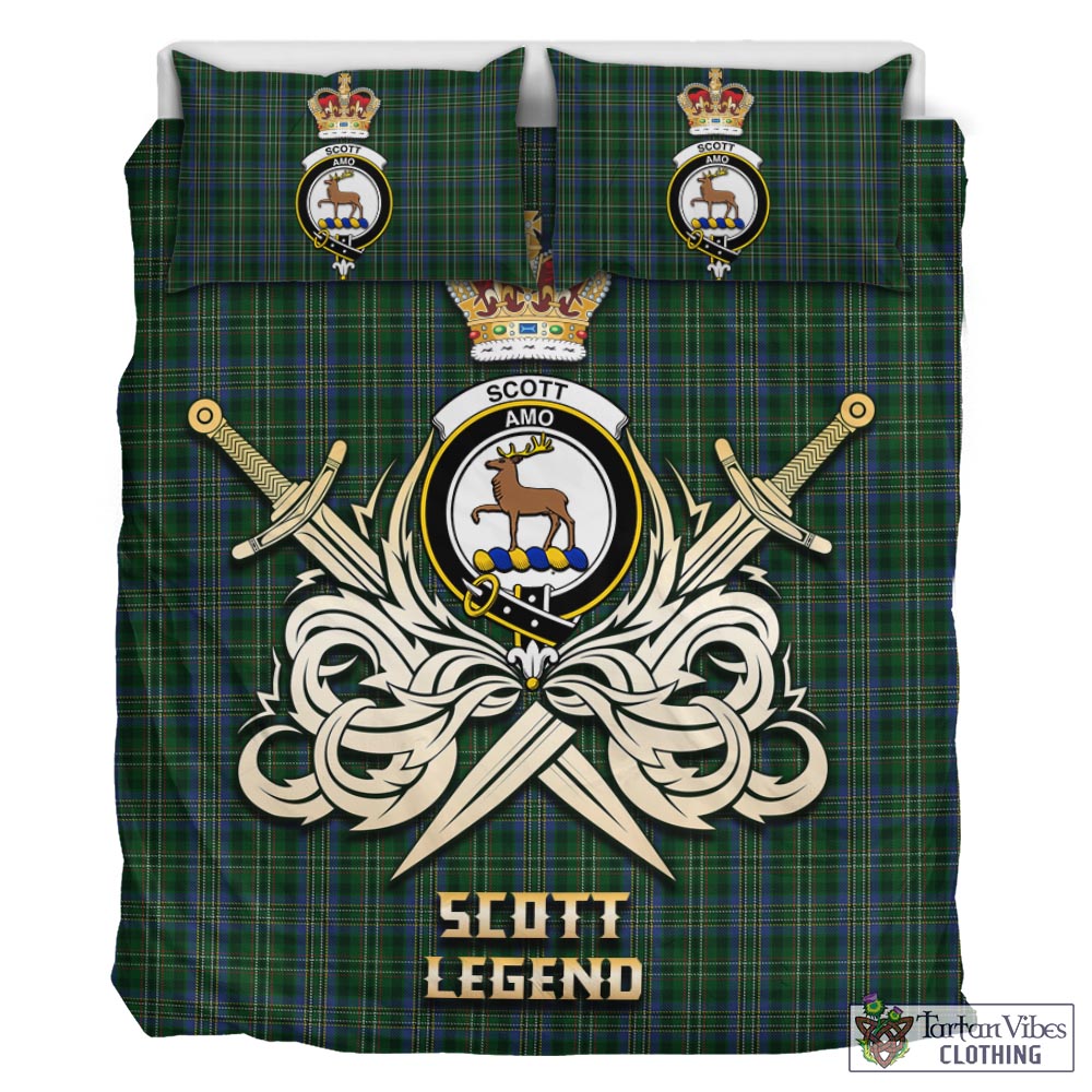 Tartan Vibes Clothing Scott Hunting Tartan Bedding Set with Clan Crest and the Golden Sword of Courageous Legacy