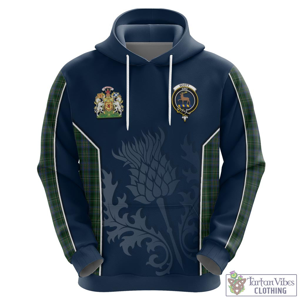 Tartan Vibes Clothing Scott Hunting Tartan Hoodie with Family Crest and Scottish Thistle Vibes Sport Style