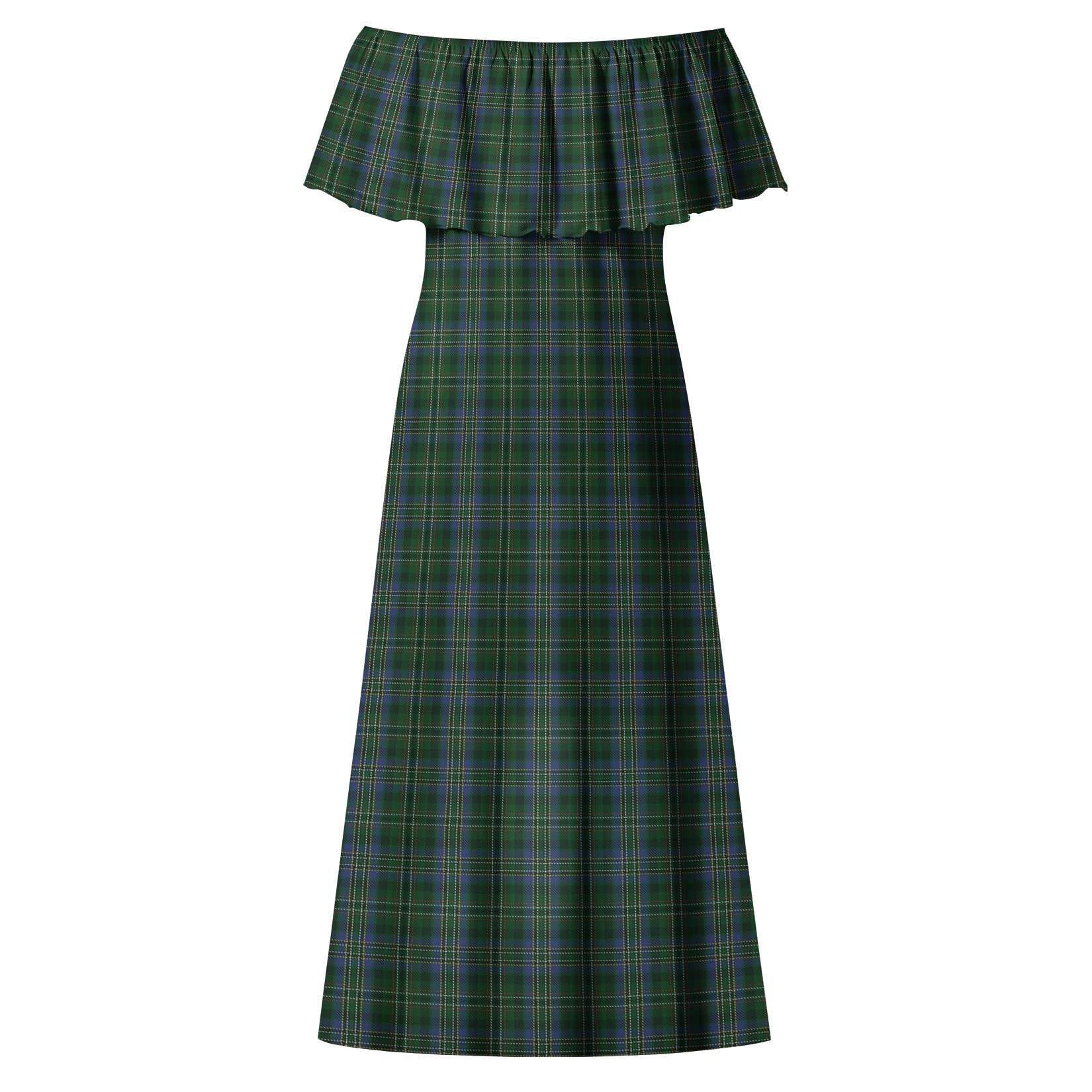 Scott Hunting Tartan Off Shoulder Long Dress - Tartanvibesclothing