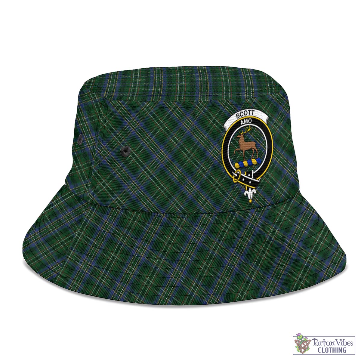 Tartan Vibes Clothing Scott Hunting Tartan Bucket Hat with Family Crest