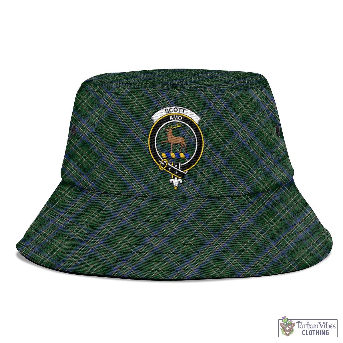 Tartan Vibes Clothing Scott Hunting Tartan Bucket Hat with Family Crest