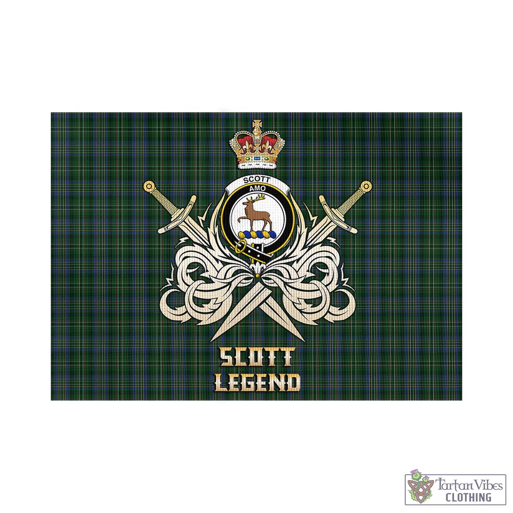 Tartan Vibes Clothing Scott Hunting Tartan Flag with Clan Crest and the Golden Sword of Courageous Legacy