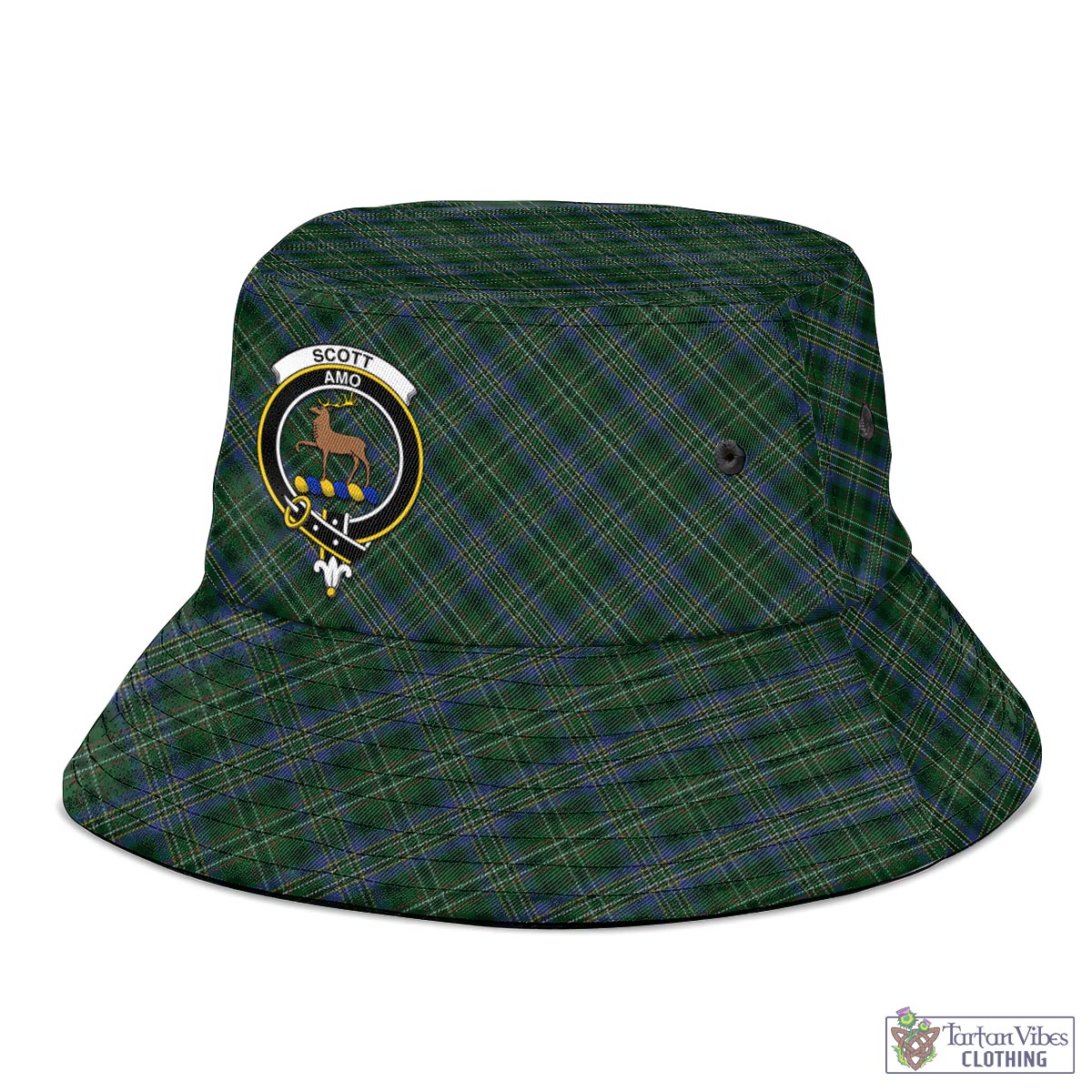 Tartan Vibes Clothing Scott Hunting Tartan Bucket Hat with Family Crest