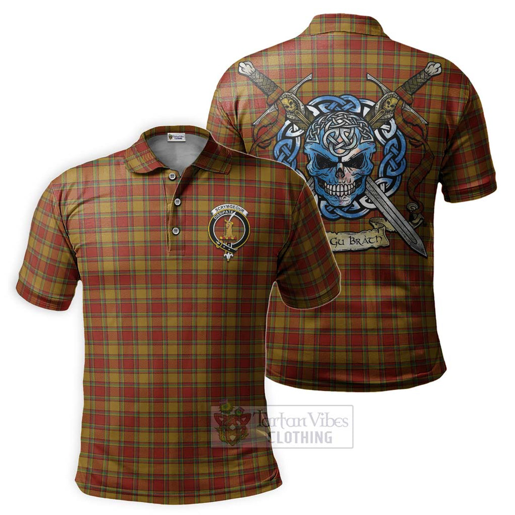 Tartan Vibes Clothing Scrymgeour Tartan Polo Shirt with Family Crest Celtic Skull Style