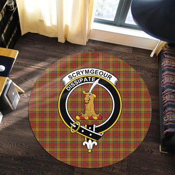 Scrymgeour Tartan Round Rug with Family Crest