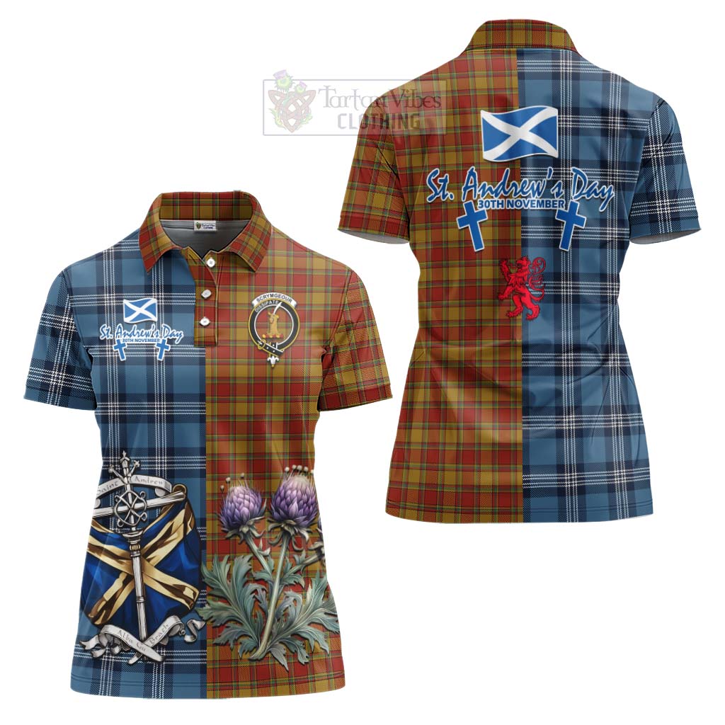 Tartan Vibes Clothing Scrymgeour Tartan Women's Polo Shirt Happy St. Andrew's Day Half Tartan Style