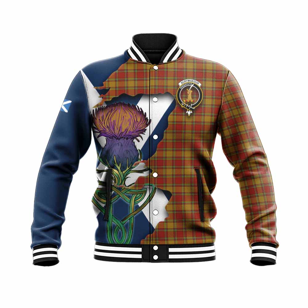 Scrymgeour Tartan Family Crest Baseball Jacket Scottish Thistle Celtic Inspired Unisex - Tartan Vibes Clothing