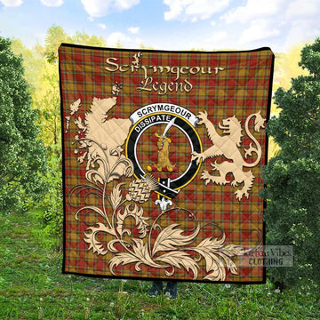 Scrymgeour Tartan Quilt with Family Crest and Scottish Symbol Style