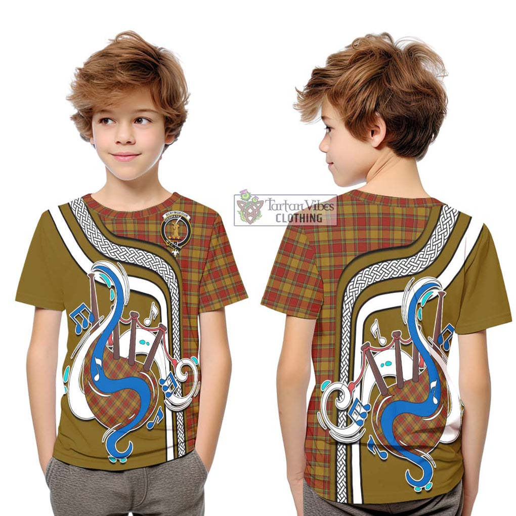 Tartan Vibes Clothing Scrymgeour Tartan Kid T-Shirt with Epic Bagpipe Style