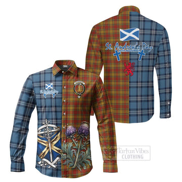 Scrymgeour Tartan Long Sleeve Button Shirt Happy St. Andrew's Day Half Tartan Style