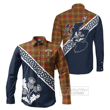 Scrymgeour Tartan Long Sleeve Button Shirt Featuring Thistle and Scotland Map