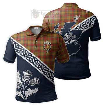 Scrymgeour Tartan Polo Shirt Featuring Thistle and Scotland Map