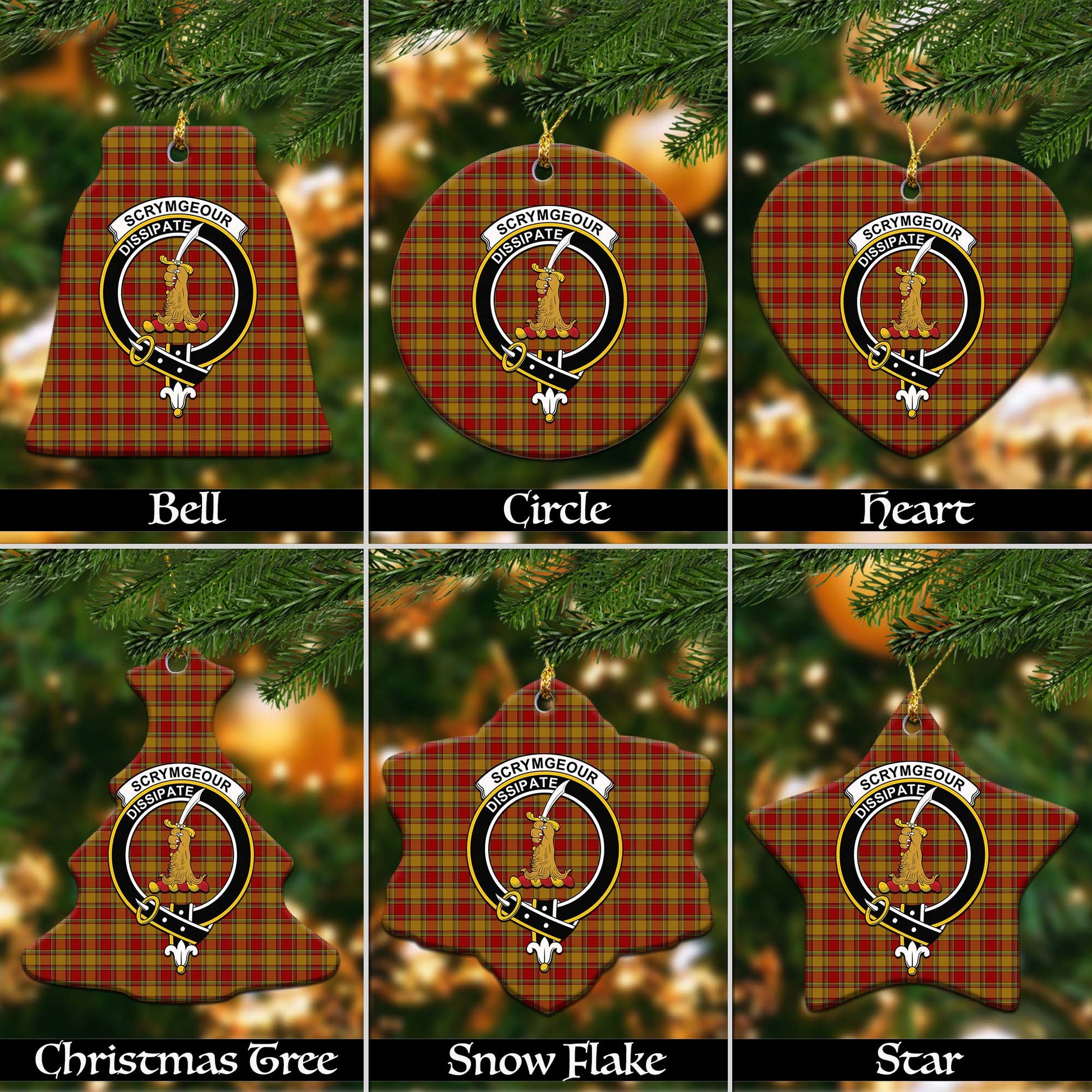 Scrymgeour Tartan Christmas Ornaments with Family Crest - Tartanvibesclothing