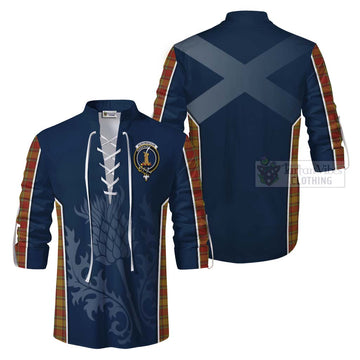 Scrymgeour Tartan Ghillie Kilt Shirt with Family Crest and Scottish Thistle Vibes Sport Style Men - Tartan Vibes Clothing