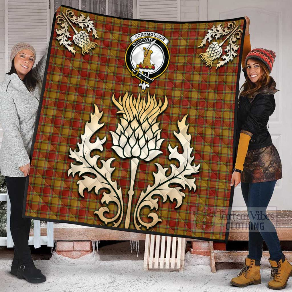 Tartan Vibes Clothing Scrymgeour Tartan Quilt with Family Crest and Golden Thistle Style