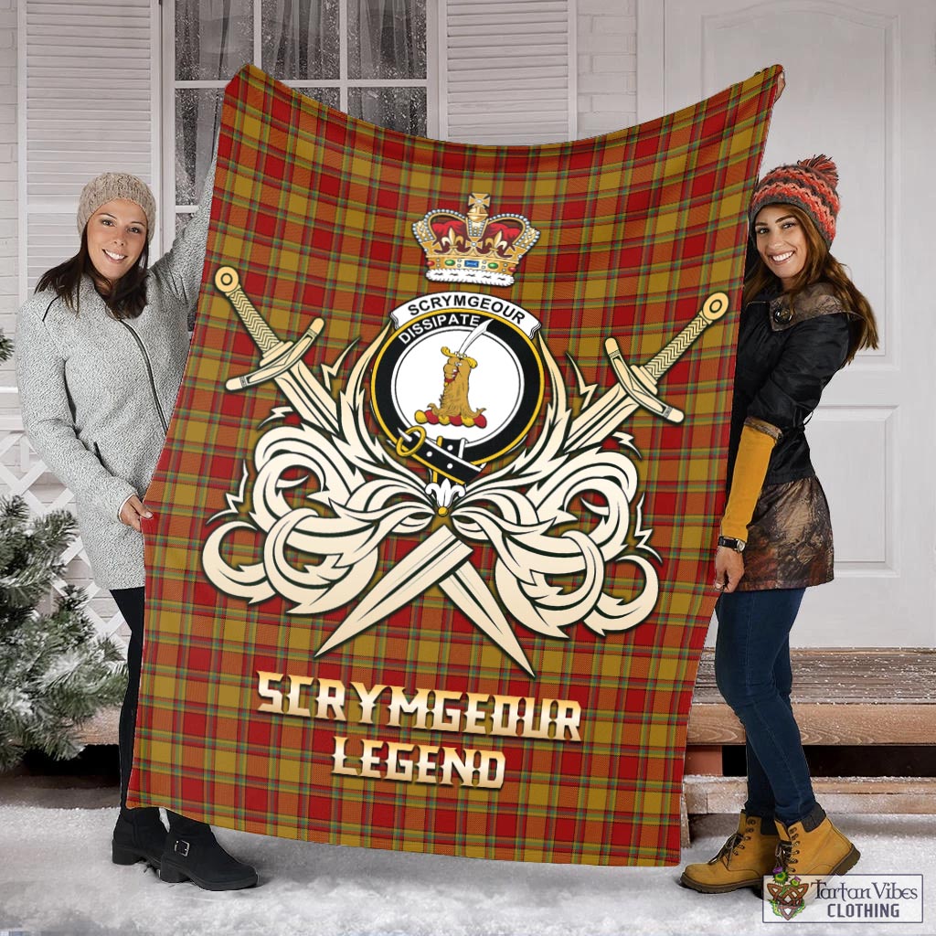 Tartan Vibes Clothing Scrymgeour Tartan Blanket with Clan Crest and the Golden Sword of Courageous Legacy