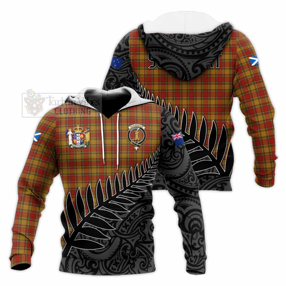 Tartan Vibes Clothing Scrymgeour Crest Tartan Knitted Hoodie with New Zealand Silver Fern Half Style