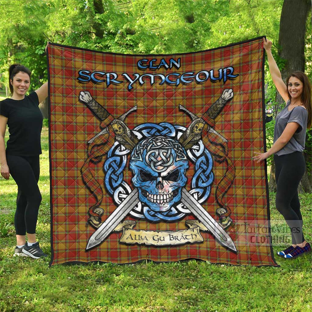 Tartan Vibes Clothing Scrymgeour Tartan Quilt with Celtic Skull Alba Gu Brath Style