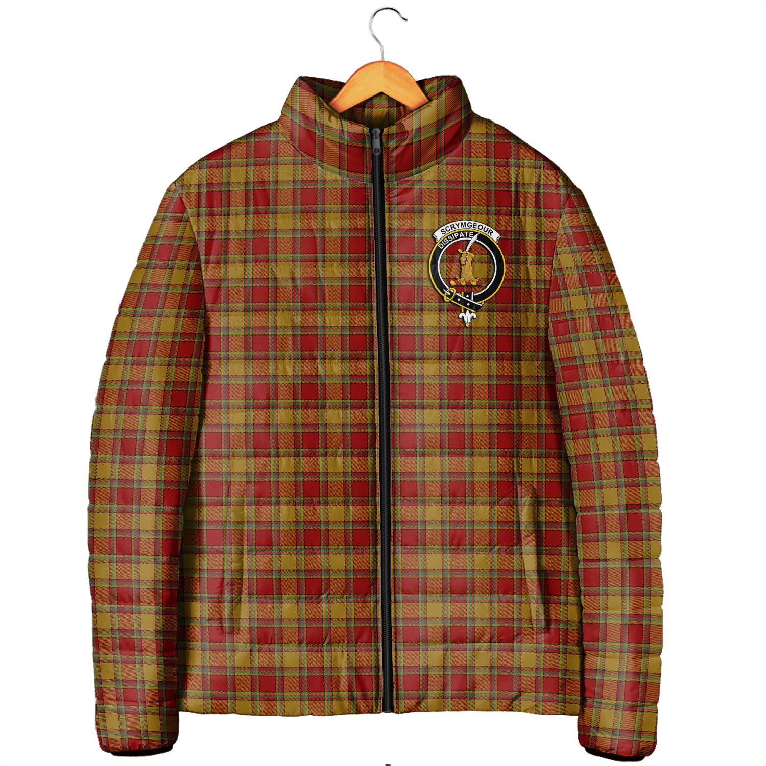 Scrymgeour Tartan Padded Jacket with Family Crest Men's Padded Jacket - Tartan Vibes Clothing