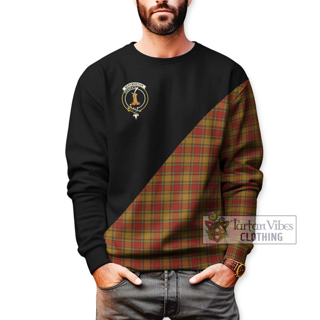 Scrymgeour Tartan Sweatshirt with Family Crest and Military Logo Style Unisex - Tartanvibesclothing Shop