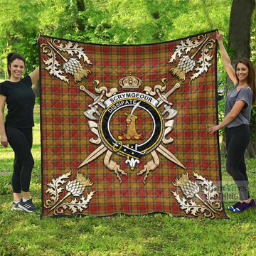 Scrymgeour Tartan Quilt with Family Crest and Scottish Golden Courage Shield