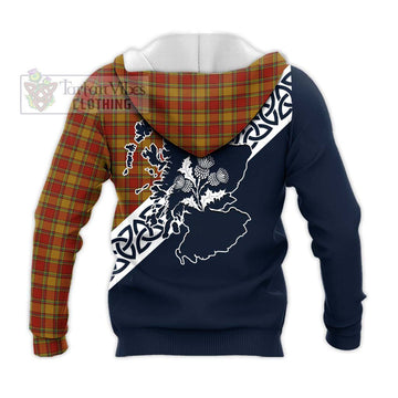 Scrymgeour Tartan Knitted Hoodie Featuring Thistle and Scotland Map