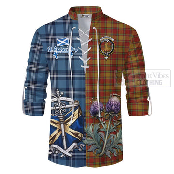Scrymgeour Tartan Ghillie Kilt Shirt Happy St. Andrew's Day Half Tartan Style - Tartan Vibes Clothing
