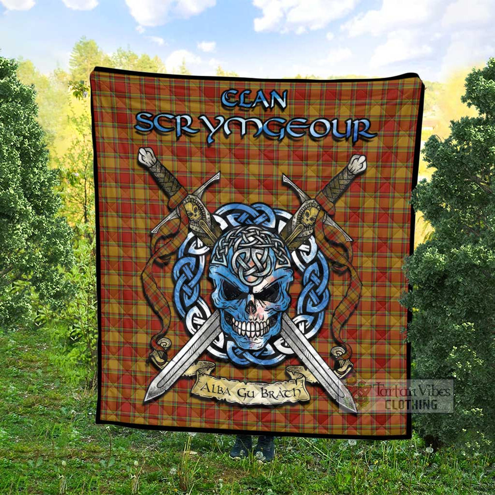 Tartan Vibes Clothing Scrymgeour Tartan Quilt with Celtic Skull Alba Gu Brath Style