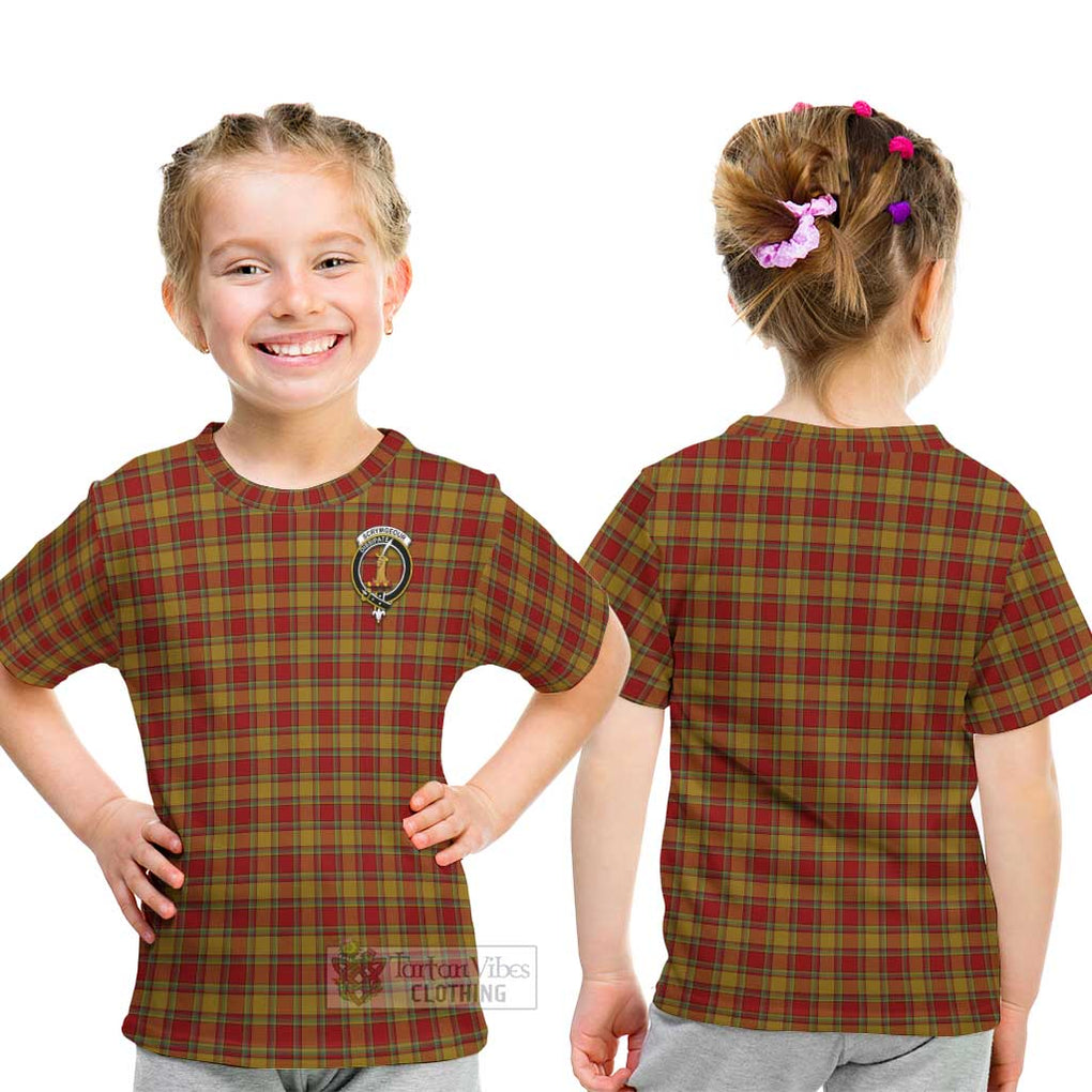 Scrymgeour Tartan Kid T-Shirt with Family Crest - Tartanvibesclothing Shop