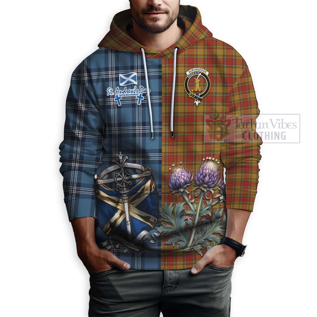 Tartan Vibes Clothing Scrymgeour Tartan Hoodie Happy St. Andrew's Day Half Tartan Style