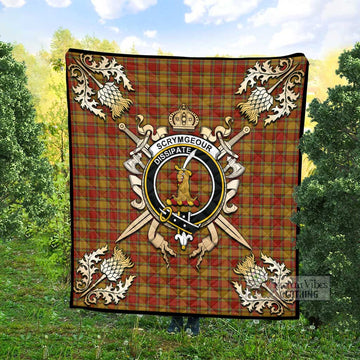 Scrymgeour Tartan Quilt with Family Crest and Scottish Golden Courage Shield