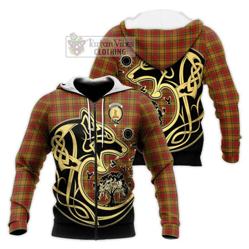 Scrymgeour Tartan Knitted Hoodie with Family Crest Celtic Wolf Style