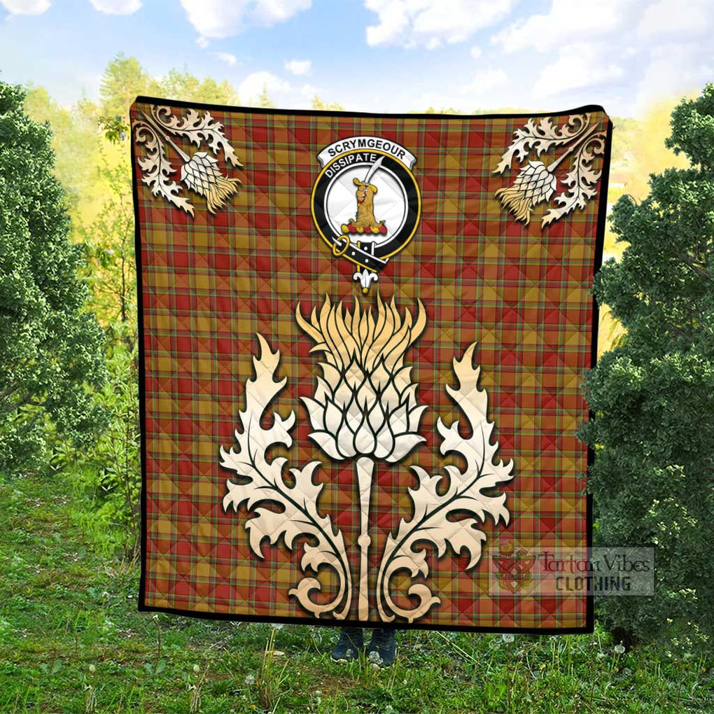 Tartan Vibes Clothing Scrymgeour Tartan Quilt with Family Crest and Golden Thistle Style