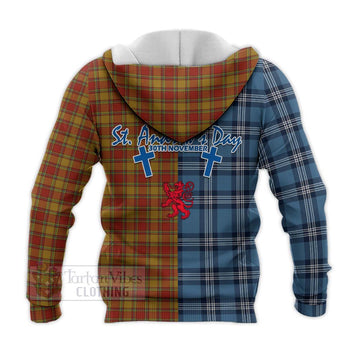 Scrymgeour Tartan Knitted Hoodie Happy St. Andrew's Day Half Tartan Style