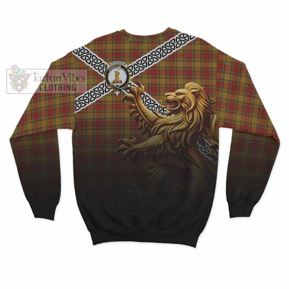 Scrymgeour Crest Tartan Sweatshirt with Golden Lion Emblem Celtic Style - Tartan Vibes Clothing