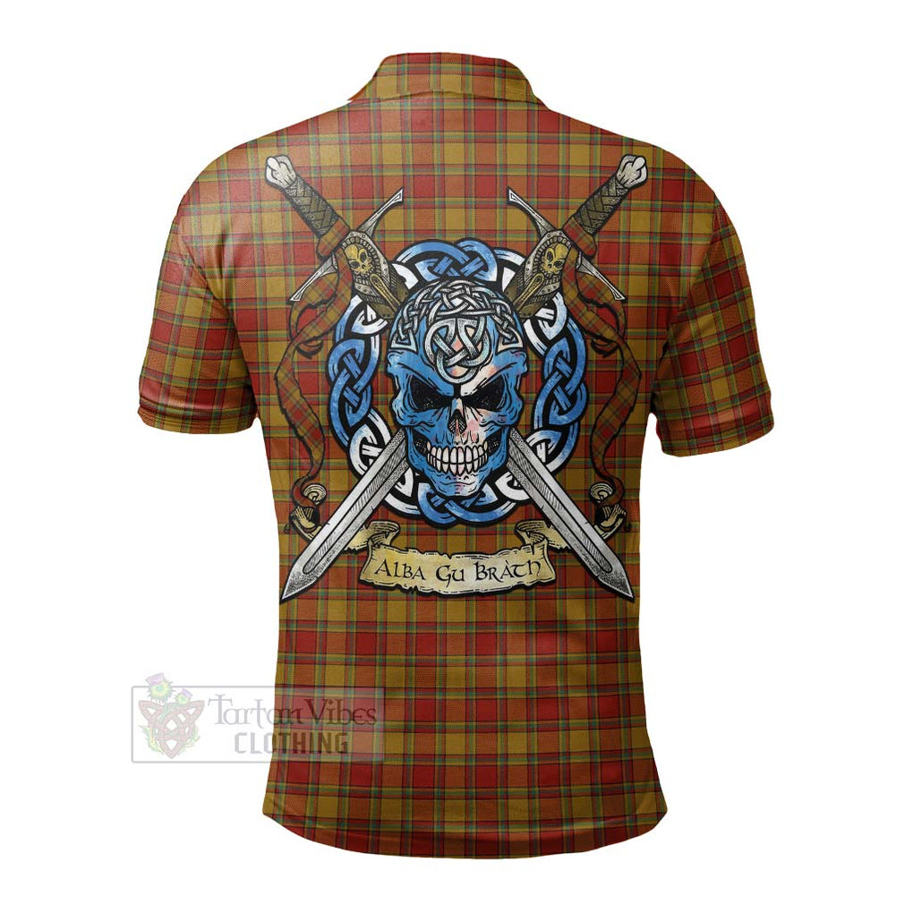 Tartan Vibes Clothing Scrymgeour Tartan Polo Shirt with Family Crest Celtic Skull Style