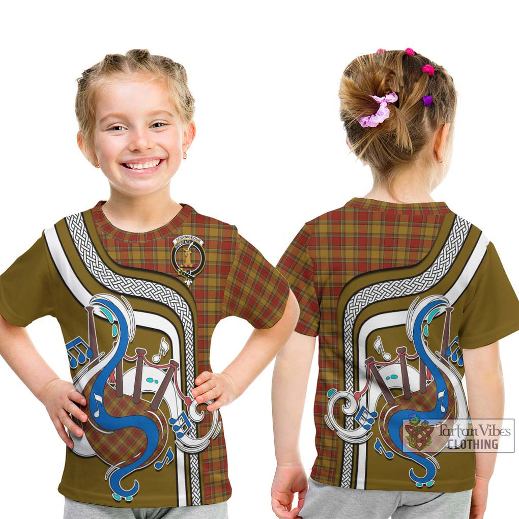 Tartan Vibes Clothing Scrymgeour Tartan Kid T-Shirt with Epic Bagpipe Style