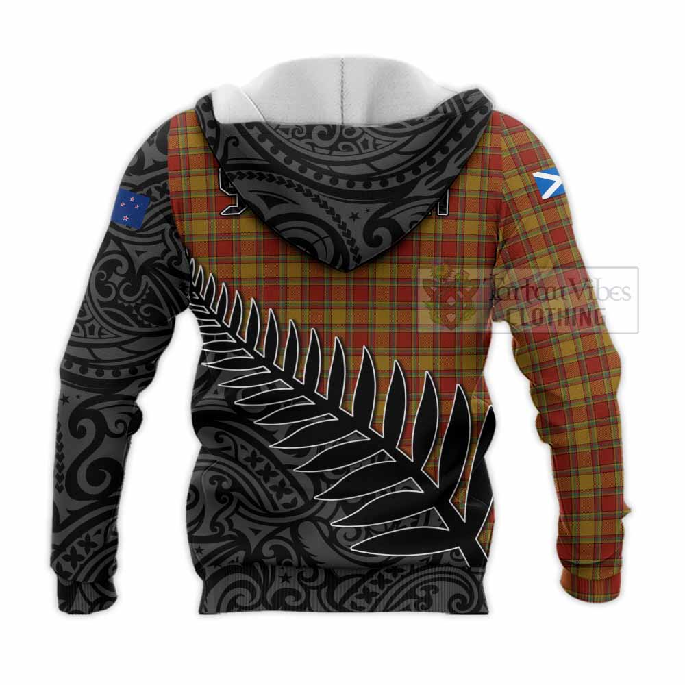 Tartan Vibes Clothing Scrymgeour Crest Tartan Knitted Hoodie with New Zealand Silver Fern Half Style