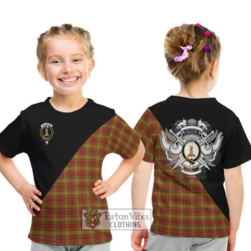 Scrymgeour Tartan Kid T-Shirt with Family Crest and Military Logo Style