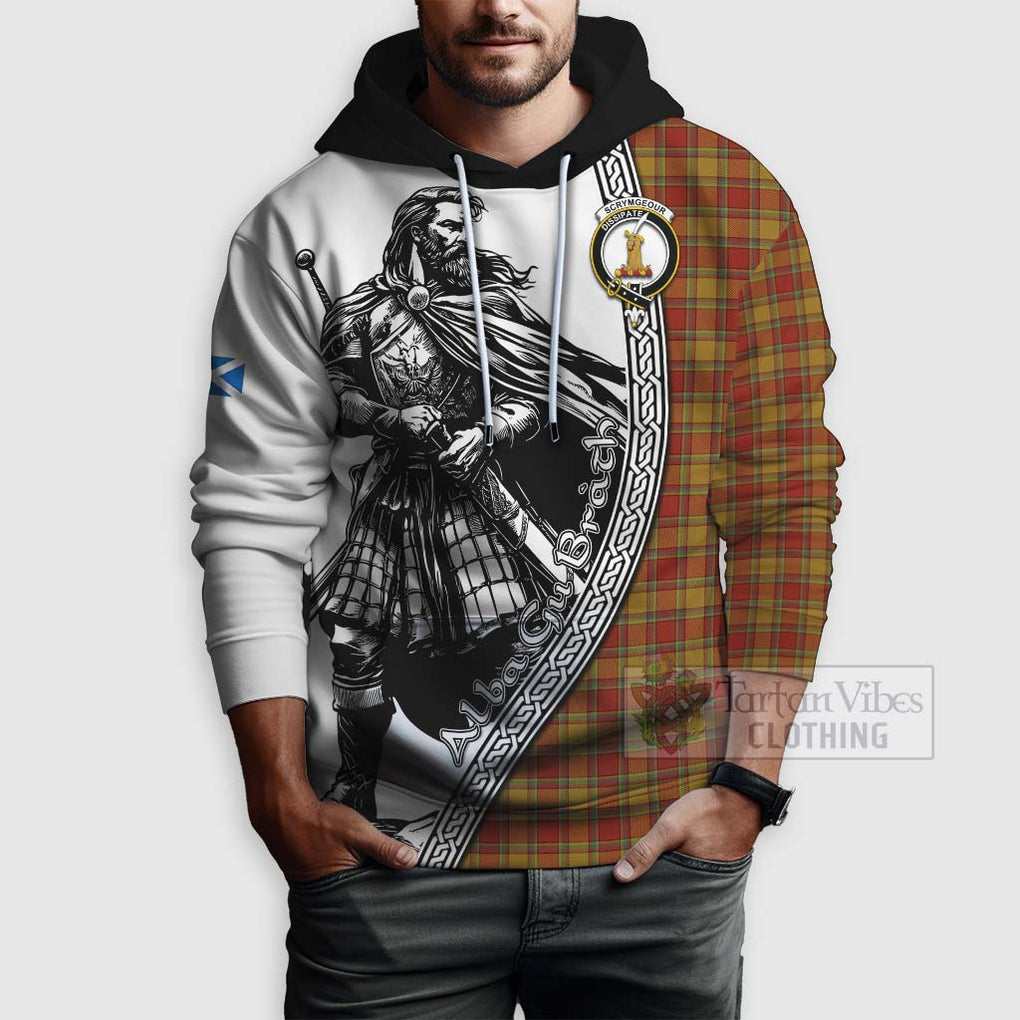 Tartan Vibes Clothing Scrymgeour Tartan Clan Crest Hoodie with Highlander Warrior Celtic Style