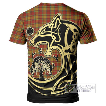 Scrymgeour Tartan T-Shirt with Family Crest Celtic Wolf Style