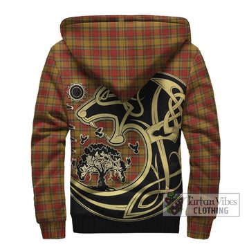 Scrymgeour Tartan Sherpa Hoodie with Family Crest Celtic Wolf Style