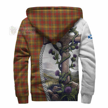 Scrymgeour Tartan Sherpa Hoodie with Family Crest and St. Andrew's Cross Accented by Thistle Vines - Tartan Vibes Clothing