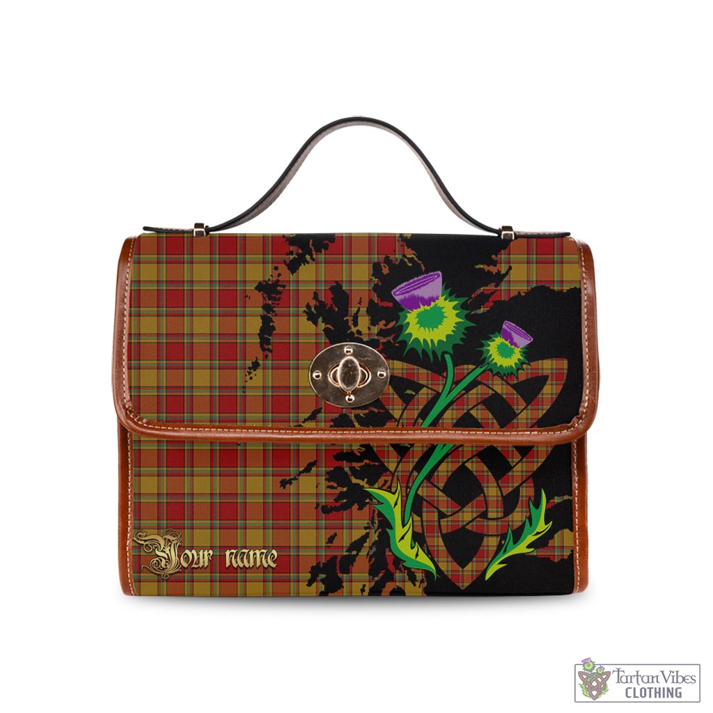 Tartan Vibes Clothing Scrymgeour Tartan Waterproof Canvas Bag with Scotland Map and Thistle Celtic Accents