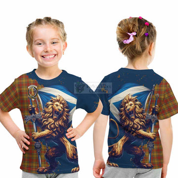 Scrymgeour Tartan Family Crest Kid T-Shirt with Scottish Majestic Lion