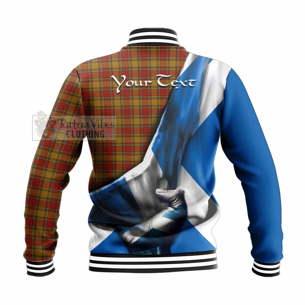 Tartan Vibes Clothing Scrymgeour Tartan Baseball Jacket with Family Crest Scotland Patriotic Style