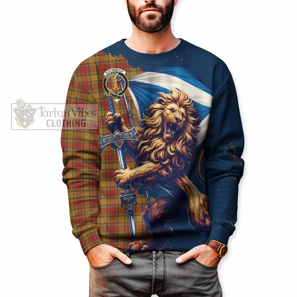 Tartan Vibes Clothing Scrymgeour Tartan Family Crest Sweatshirt with Scottish Majestic Lion