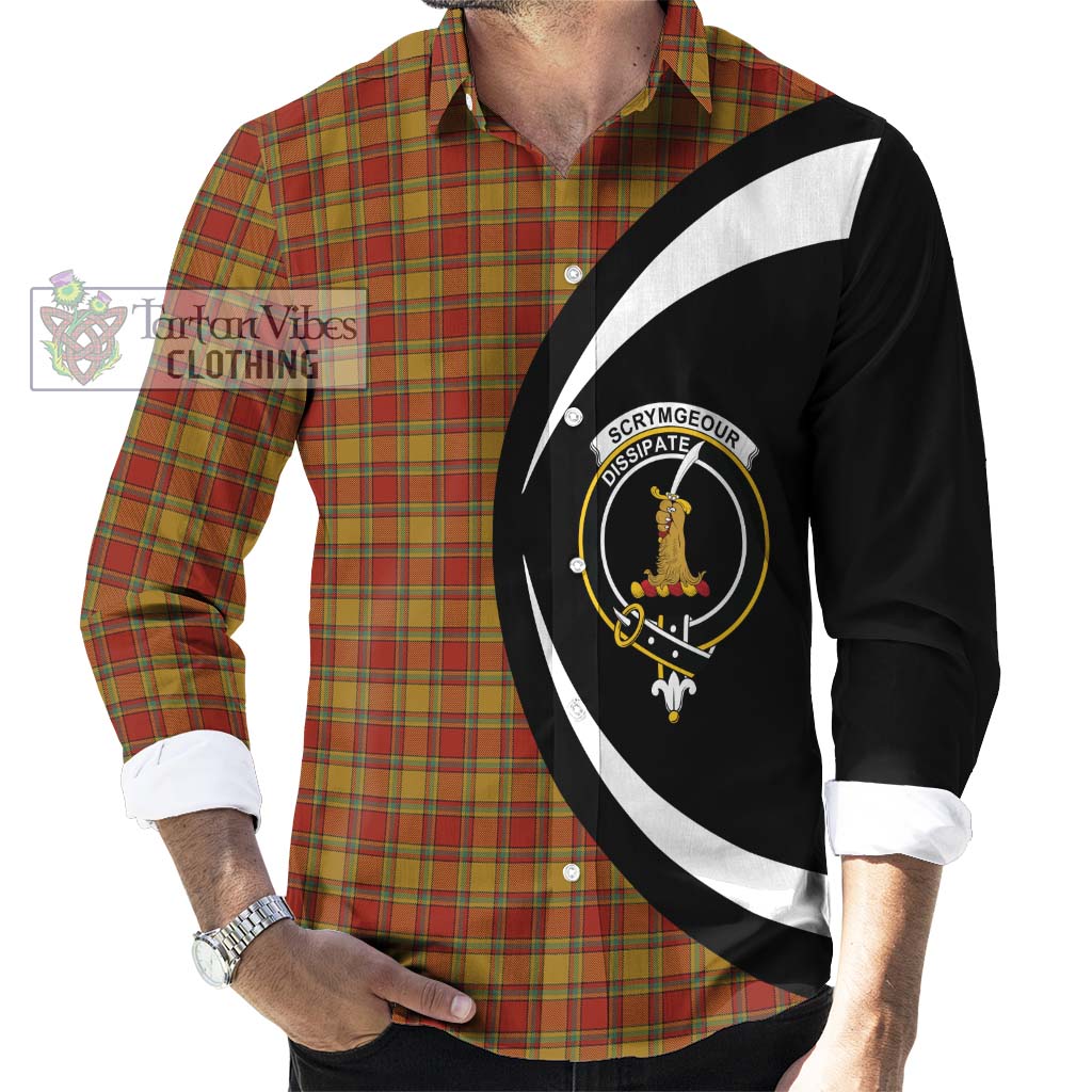 Scrymgeour Tartan Long Sleeve Button Up with Family Crest Circle Style - Tartan Vibes Clothing