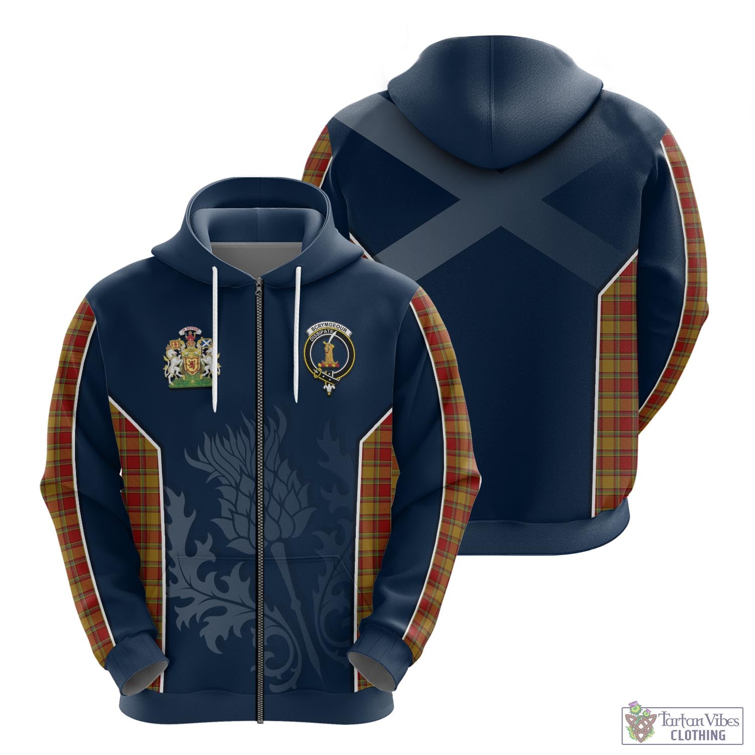 Tartan Vibes Clothing Scrymgeour Tartan Hoodie with Family Crest and Scottish Thistle Vibes Sport Style